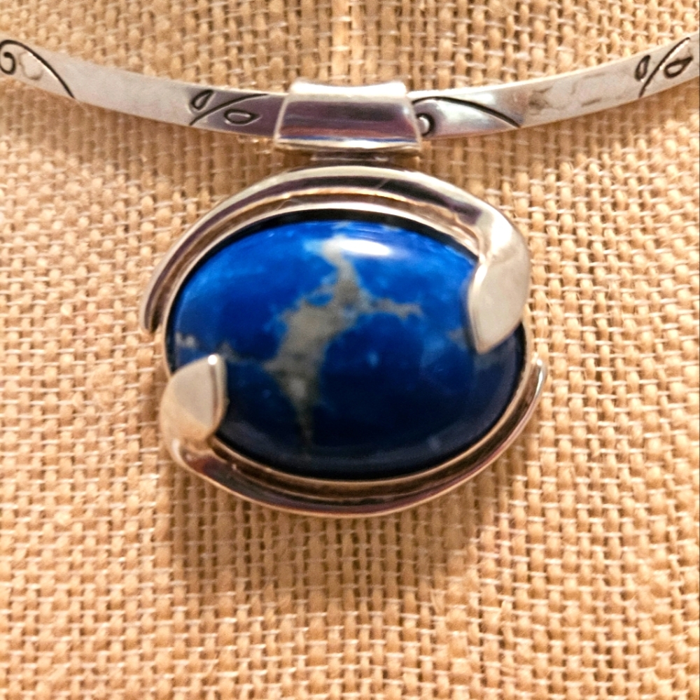 Vintage Sodalite and Stering Silver Pendant